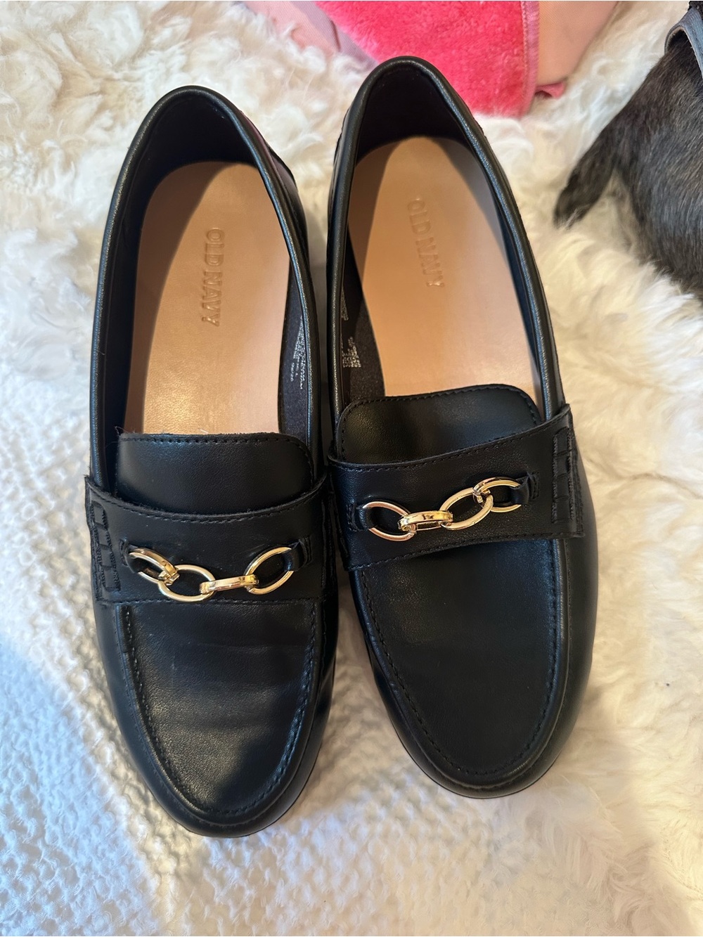Old Navy Black Loafers with Gold Chain Accent worn once
